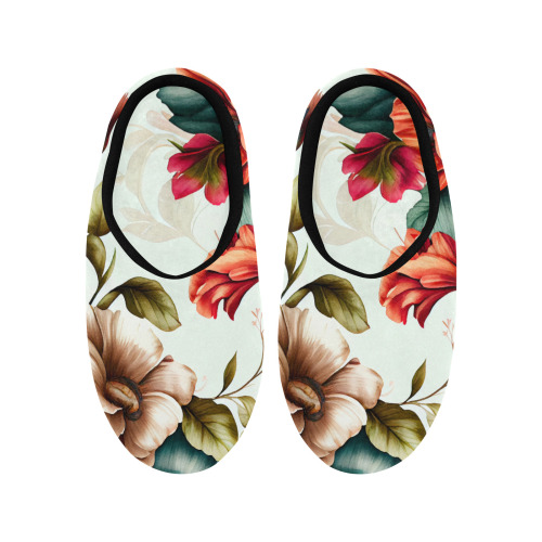 flowers botanic art (4) cotton slippers shoes Women's Non-Slip Cotton Slippers (Model 0602)