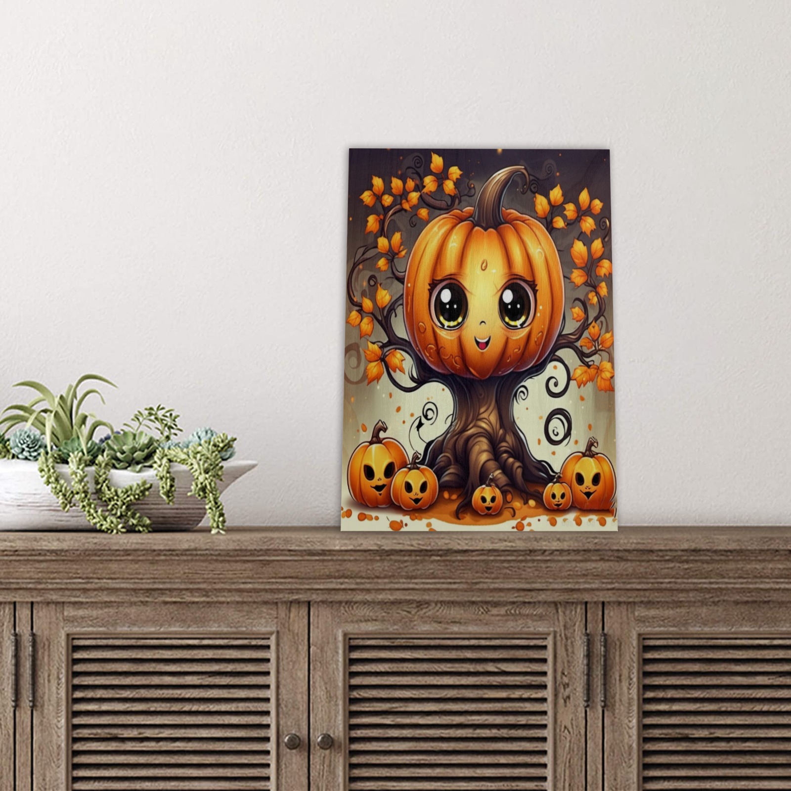 Halloween Pumpkin Tree Wood Print 8"x12"