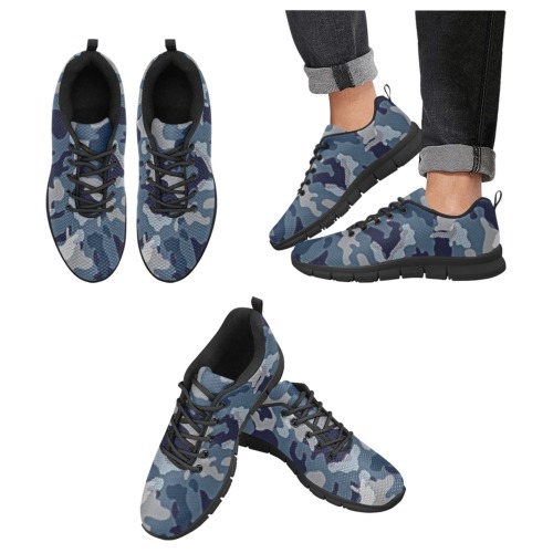 Navy Camo Men's Breathable Running Shoes (Model 055)