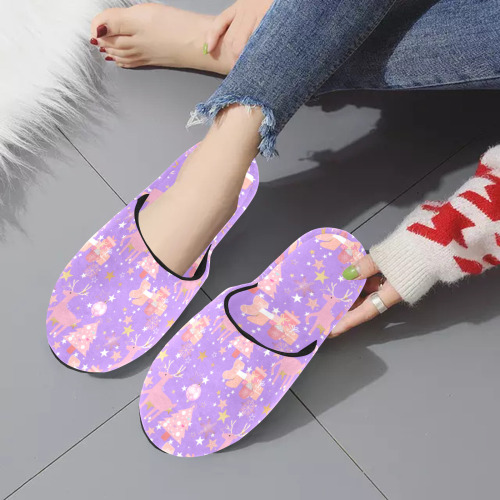 Pink and Purple and Gold Christmas Design Women's Cotton Slippers (Model 0601)