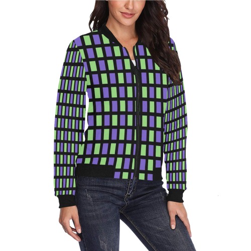 blue and green blk All Over Print Bomber Jacket for Women (Model H36)
