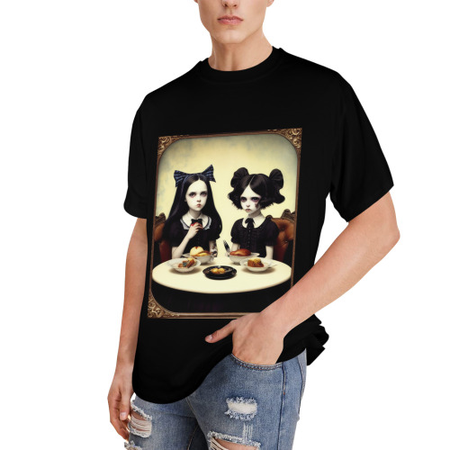 cute adorable gothic girls eating 5 Men's Glow in the Dark T-shirt (Front Printing)