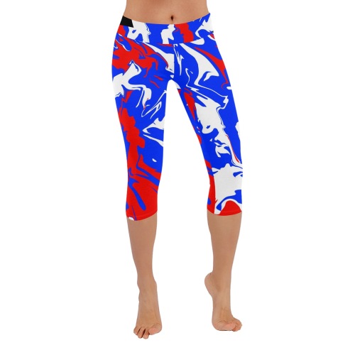 Patriotic Swirls of Red, White and Blue Women's Low Rise Capri Leggings (Invisible Stitch) (Model L08)