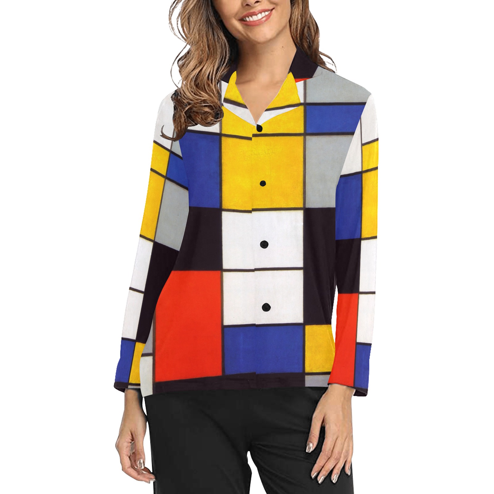 Composition A by Piet Mondrian Women's Long Sleeve Pajama Shirt