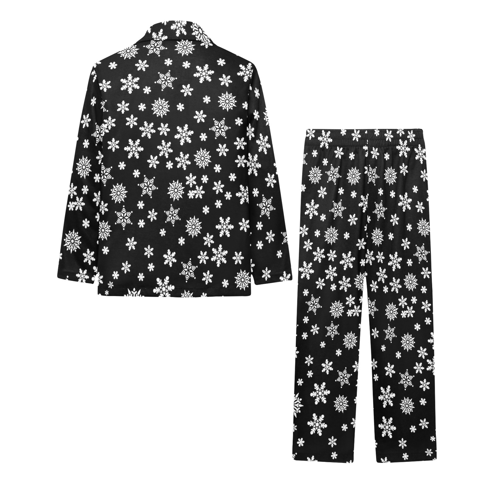 Christmas White Snowflakes on Black Little Boys' V-Neck Long Pajama Set (Sets 02)