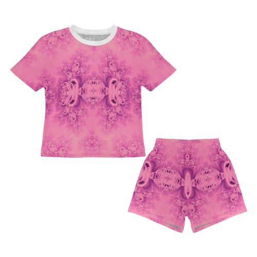 Pink Morning Frost Fractal Little Girls' Short Pajama Set