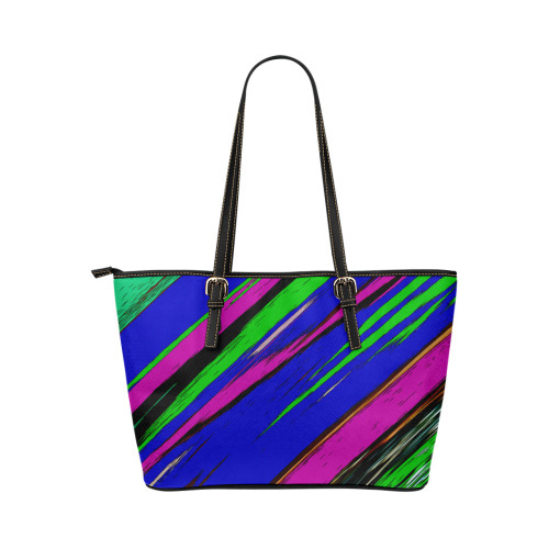 Diagonal Green Blue Purple And Black Abstract Art Leather Tote Bag/Small (Model 1651)