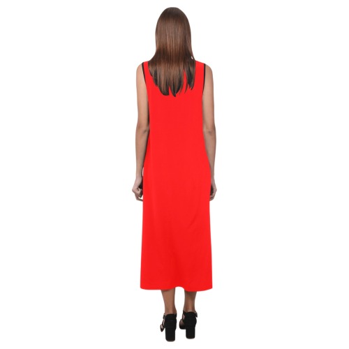 Merry Christmas Red Solid Color Phaedra Sleeveless Open Fork Long Dress (Model D08)