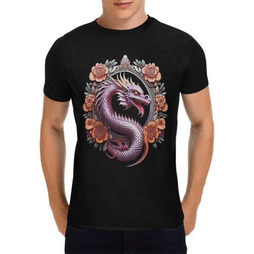 dragon on a black background 1 Men's T-Shirt in USA Size (Front Printing Only)