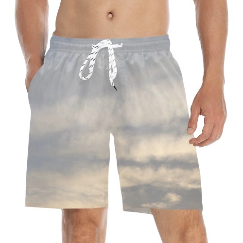 Rippled Cloud Collection Men's Mid-Length Beach Shorts (Model L51)
