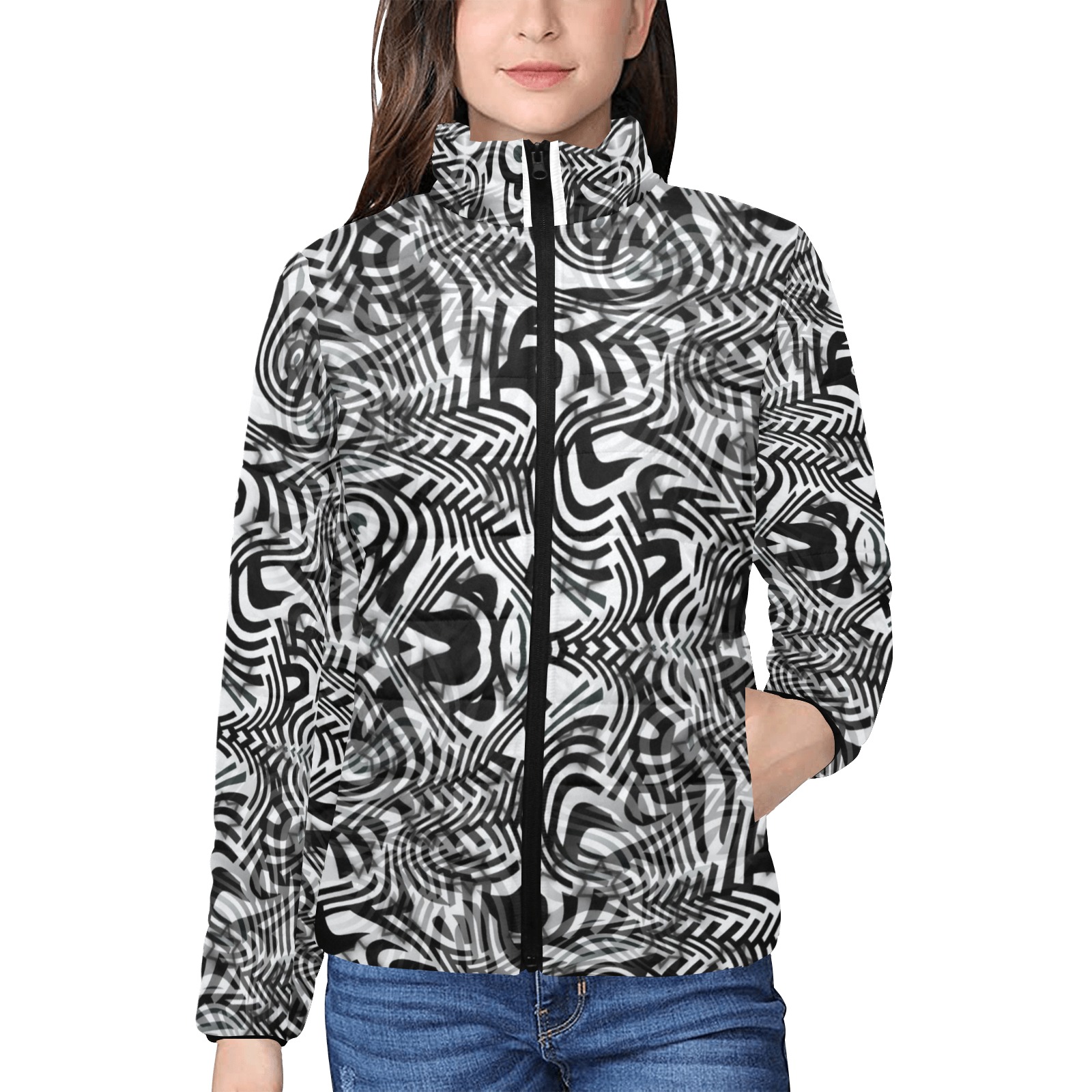 Zebra by Artdream Women's Stand Collar Padded Jacket (Model H41)