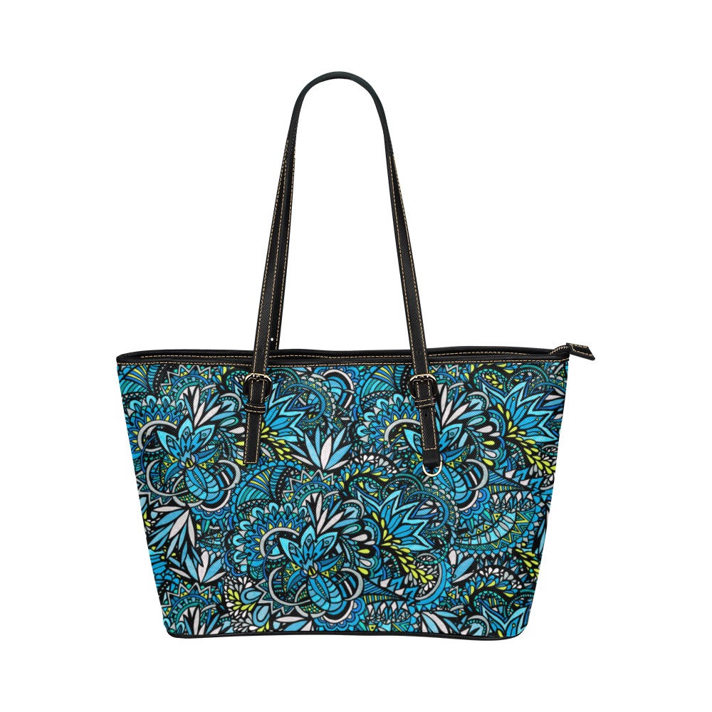 Cerulean Swirls Leather Tote Bag/Small (Model 1651)