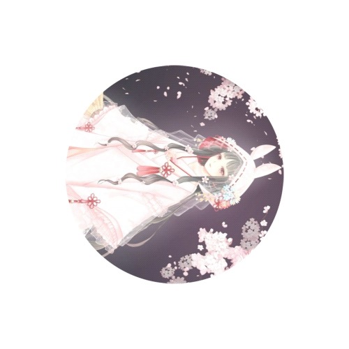 The girl under the cherry blossoms Round Mousepad