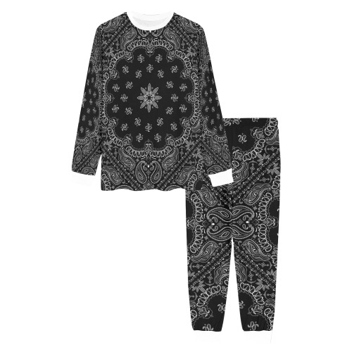Black  Bandanna Pattern / White Cuff Men's All Over Print Pajama Set