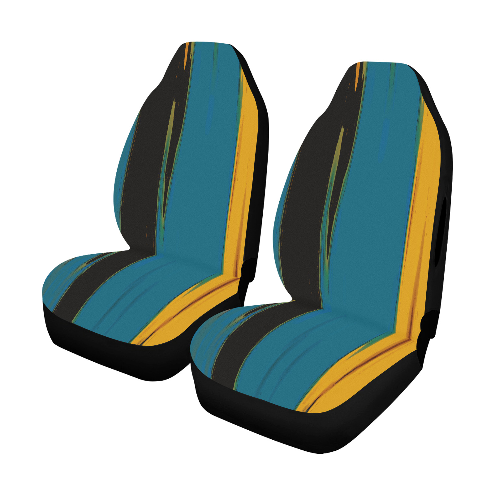 Black Turquoise And Orange Go! Abstract Art Car Seat Cover Airbag Compatible (Set of 2)