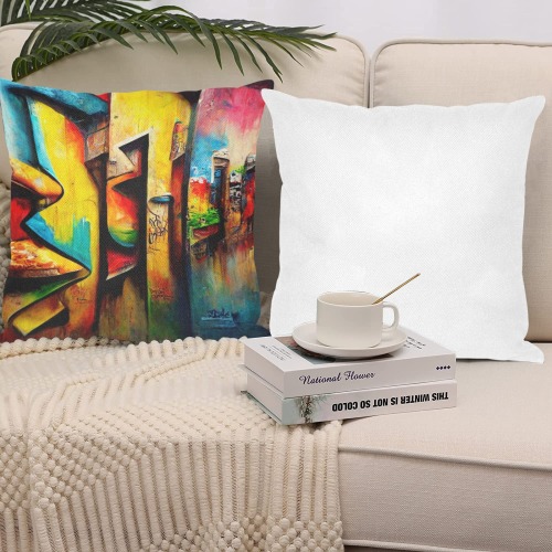 colourful graffiti street Linen Zippered Pillowcase 18"x18"(One Side&Pack of 2)