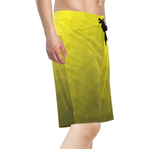 Yellow gradient geometric mesh pattern Men's All Over Print Board Shorts (Model L16)