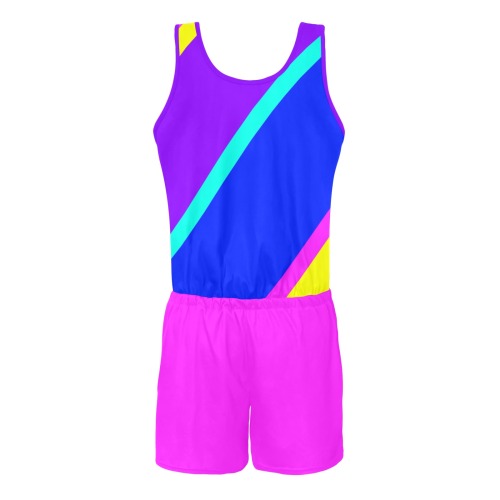 Bright Neon Colors Diagonal Pink All Over Print Vest Short Jumpsuit