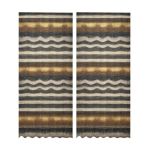 gold, silver and black striped pattern Gauze Curtain 28"x95" (Two-Piece)