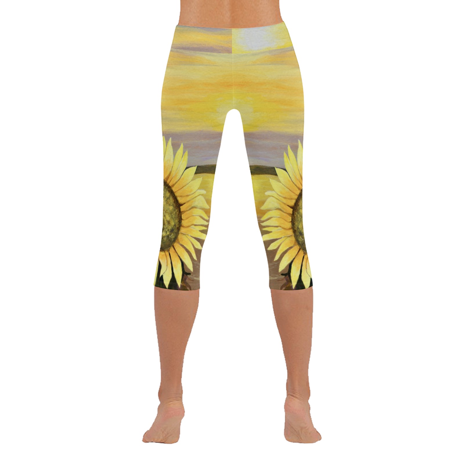 Sunflower Beach Capris Women's Low Rise Capri Leggings (Invisible Stitch) (Model L08)
