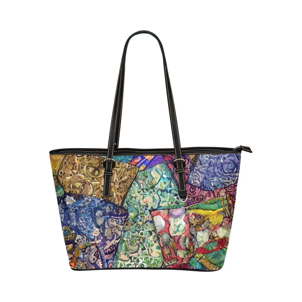 Boho Aesthetic Simulated Quilt Artwork Leather Tote Bag/Large (Model 1651)