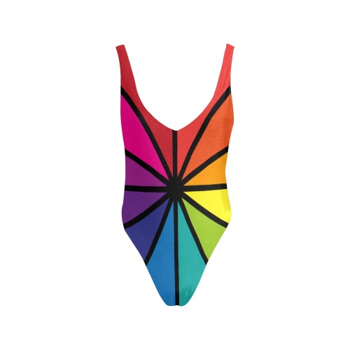 Rainbow Color Wheel Sexy Low Back One-Piece Swimsuit (Model S09)