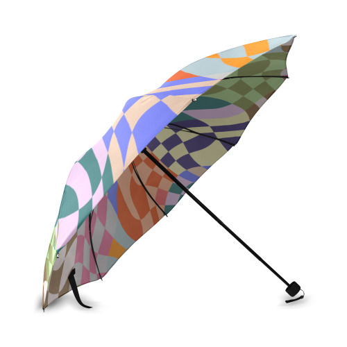 Wavy Groovy Geometric Checkered Retro Abstract Mosaic Pixels Foldable Umbrella (Model U01)