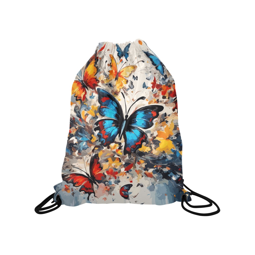 Fantastic blue, red, yellow butterflies art Medium Drawstring Bag Model 1604 (Twin Sides) 13.8"(W) * 18.1"(H)