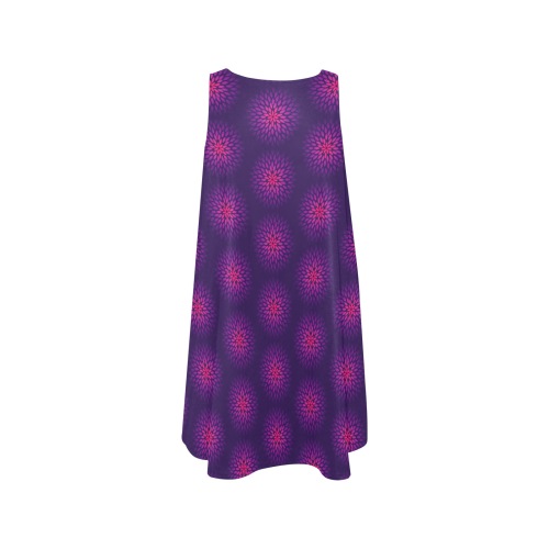 Pink and Violet Zinnia Pattern on Violet Sleeveless A-Line Pocket Dress (Model D57)