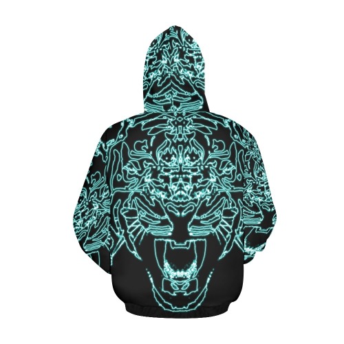 Year of the Tiger Blue Neon All Over Print Hoodie for Men (USA Size) (Model H13)