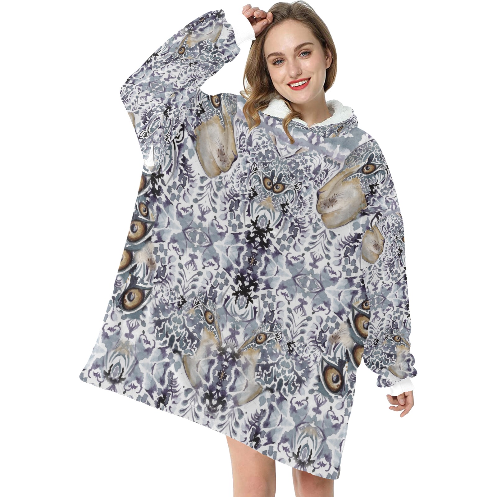 Nidhi December 2014-pattern 4-gray-44x55inches Blanket Hoodie for Women