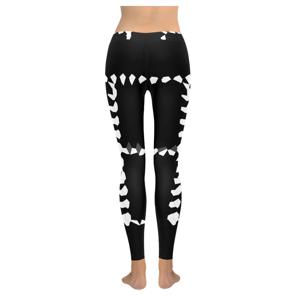 White Interlocking Squares Mosaic black Women's Low Rise Leggings (Invisible Stitch) (Model L05