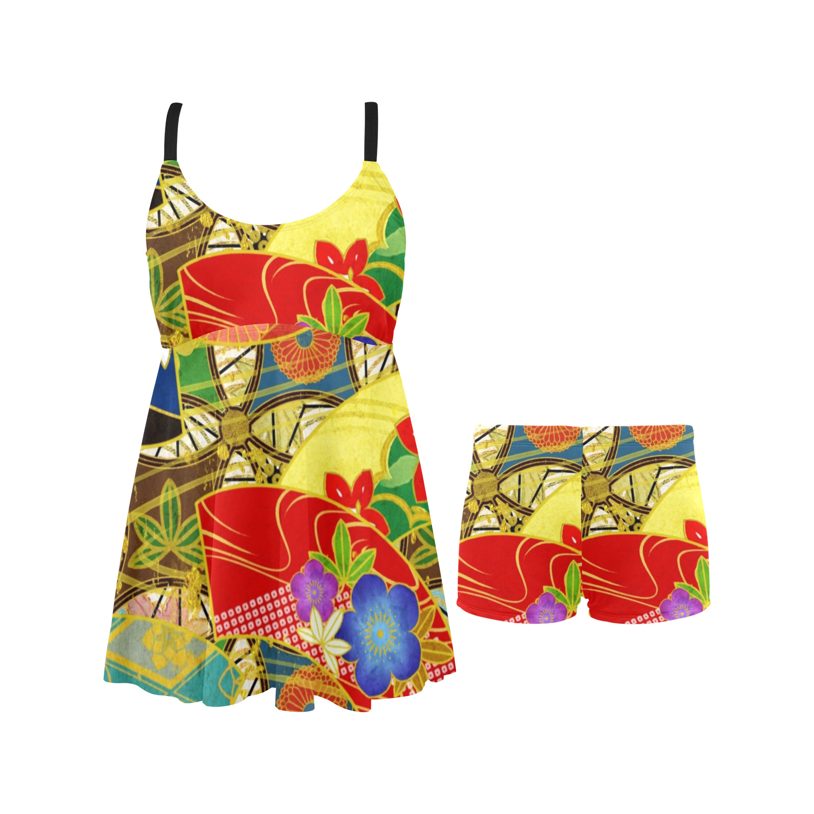 Summer Flowers Chest Pleat Swim Dress (Model S31)