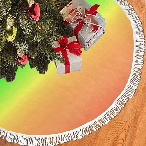 Diagonal Ombre Green Thick Fringe Christmas Tree Skirt 60"x60"