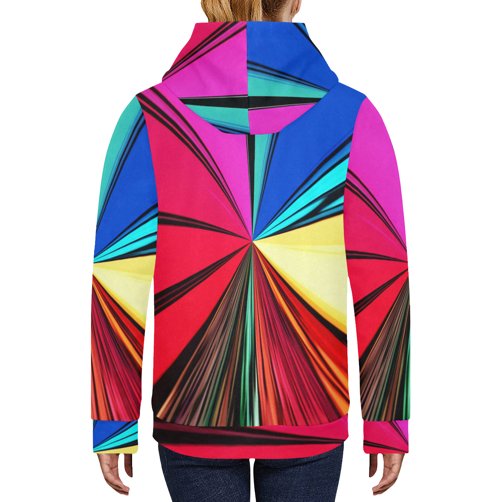 Colorful Rainbow Vortex 608 Women's Fleece Hoodie w/ White Lining Hood (Model H55)