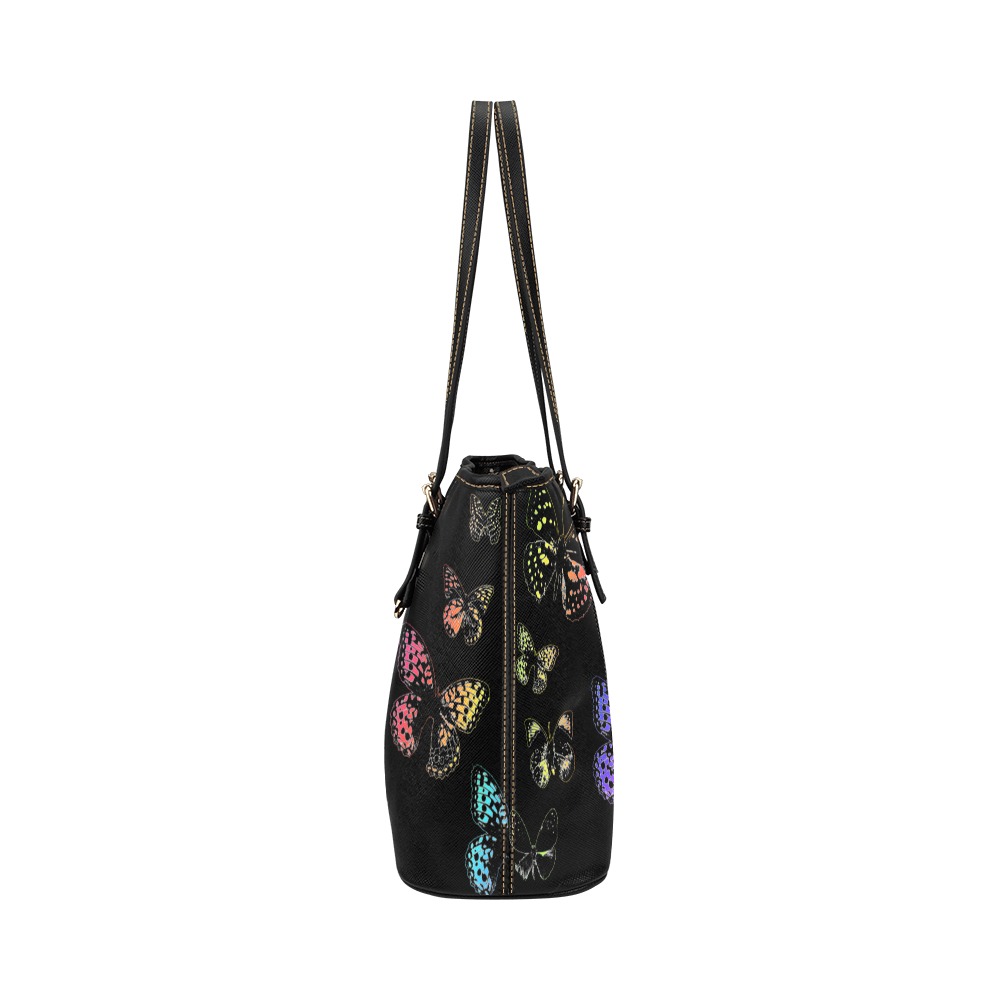 Rainbow Butterflies Leather Tote Bag/Large (Model 1651)