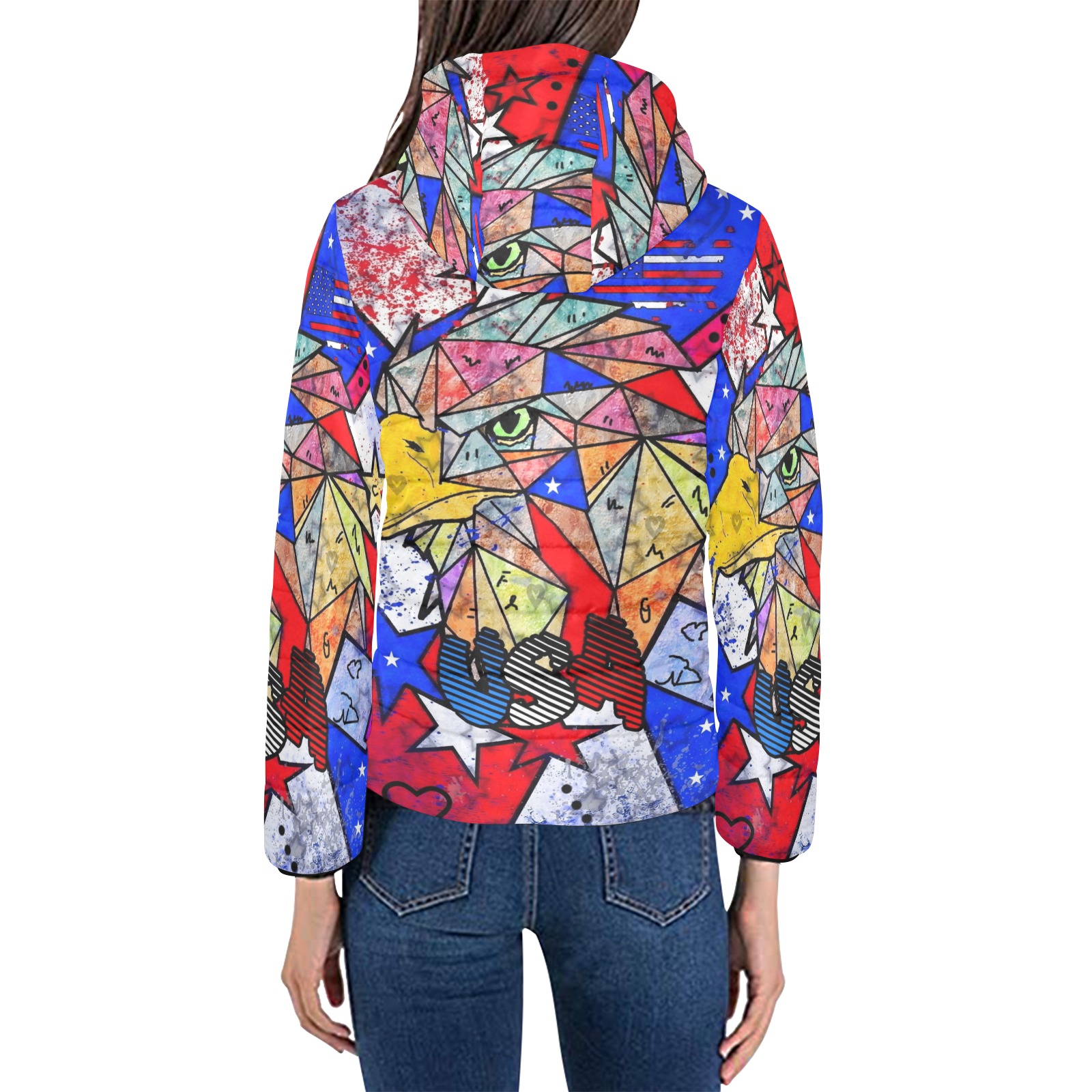 USA by Nico Bielow Women's Padded Hooded Jacket (Model H46)