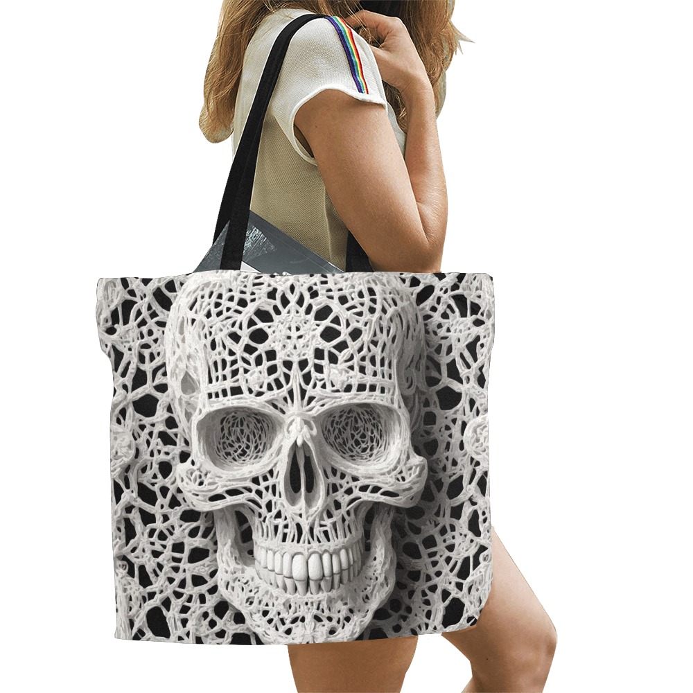 Funny elegant skull made of lace macrame All Over Print Canvas Tote Bag/Large (Model 1699)
