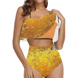Spring Floral High Waisted Ruffle Bikini Set (Model S13)