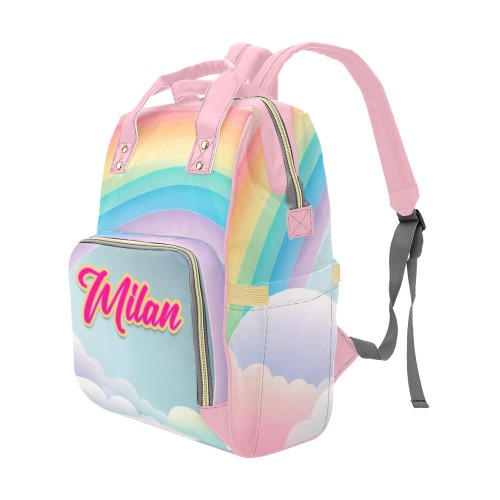 Pink Rainbow Multi-Function Diaper Backpack/Diaper Bag (Model 1688)
