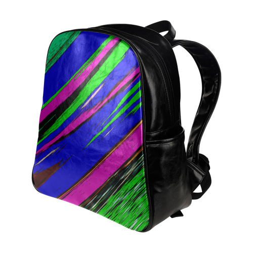Diagonal Green Blue Purple And Black Abstract Art Multi-Pockets Backpack (Model 1636)