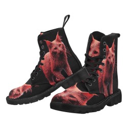 Futuristic Cat Design Leather Boots - Unique Style for Art and Technology Lovers Martin Boots for Women (Black) (Model 1203H)