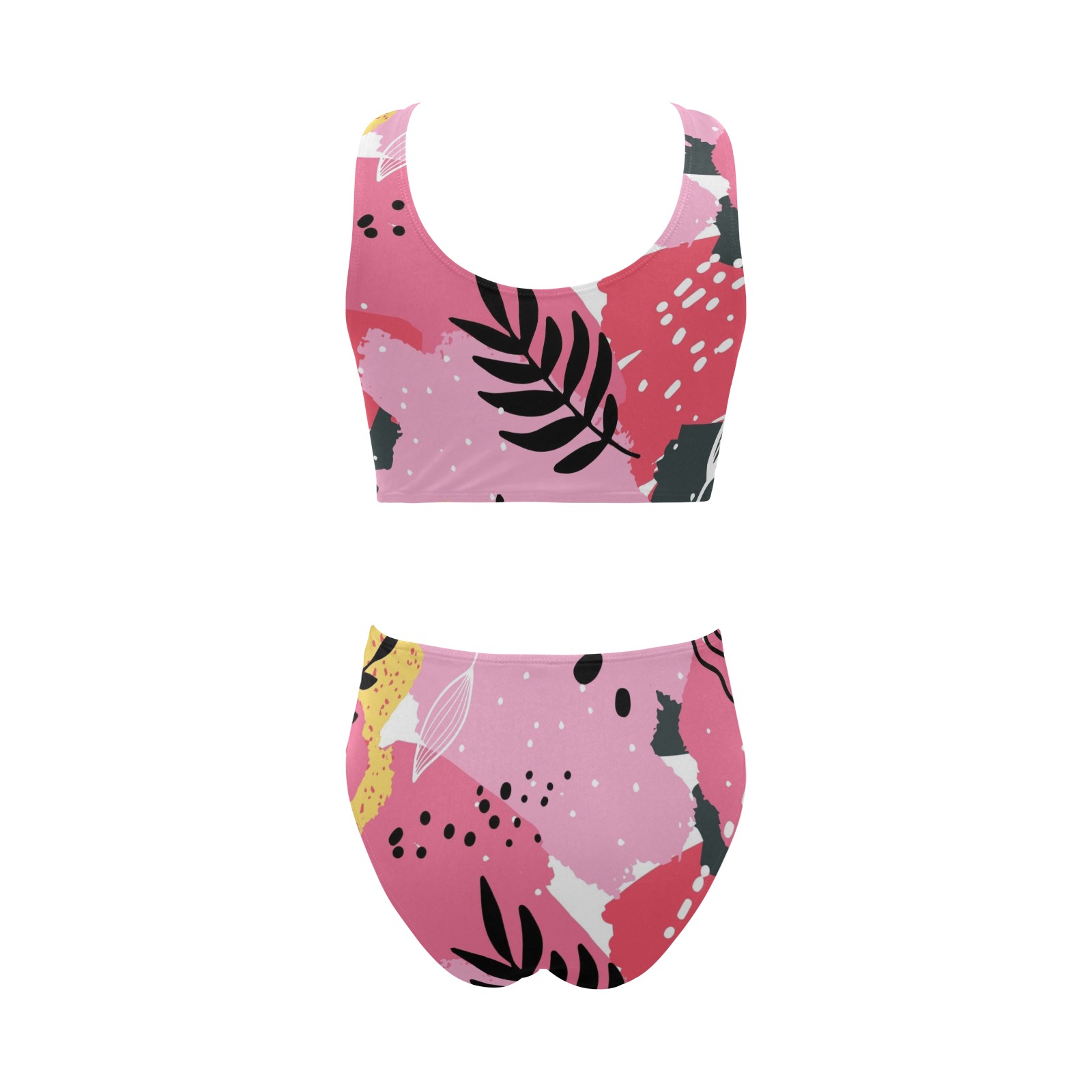 Abstract Floral Pink Chest Bowknot Bikini Swimsuit (Model S33)