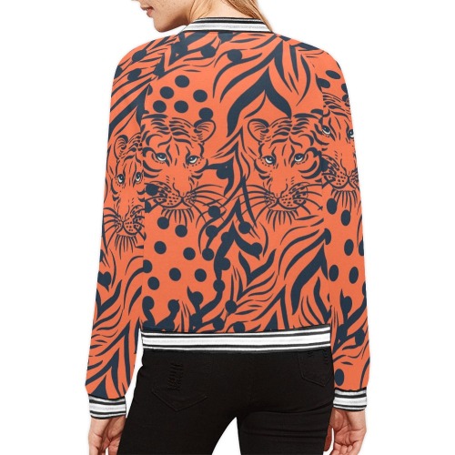 Red modern tiger All Over Print Bomber Jacket for Women (Model H21)