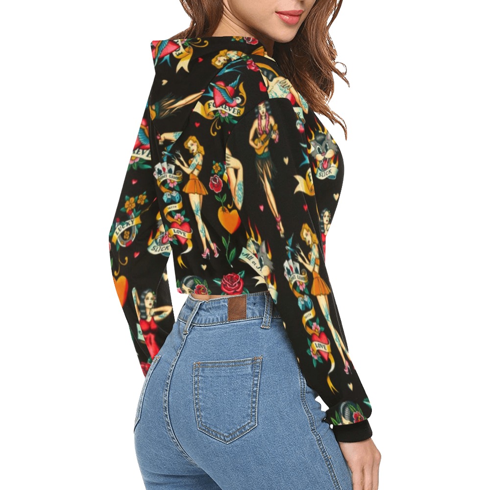 bb teheb All Over Print Crop Hoodie for Women (Model H22)
