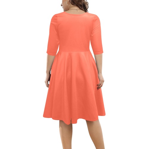 color tomato Half Sleeve Skater Dress (Model D61)