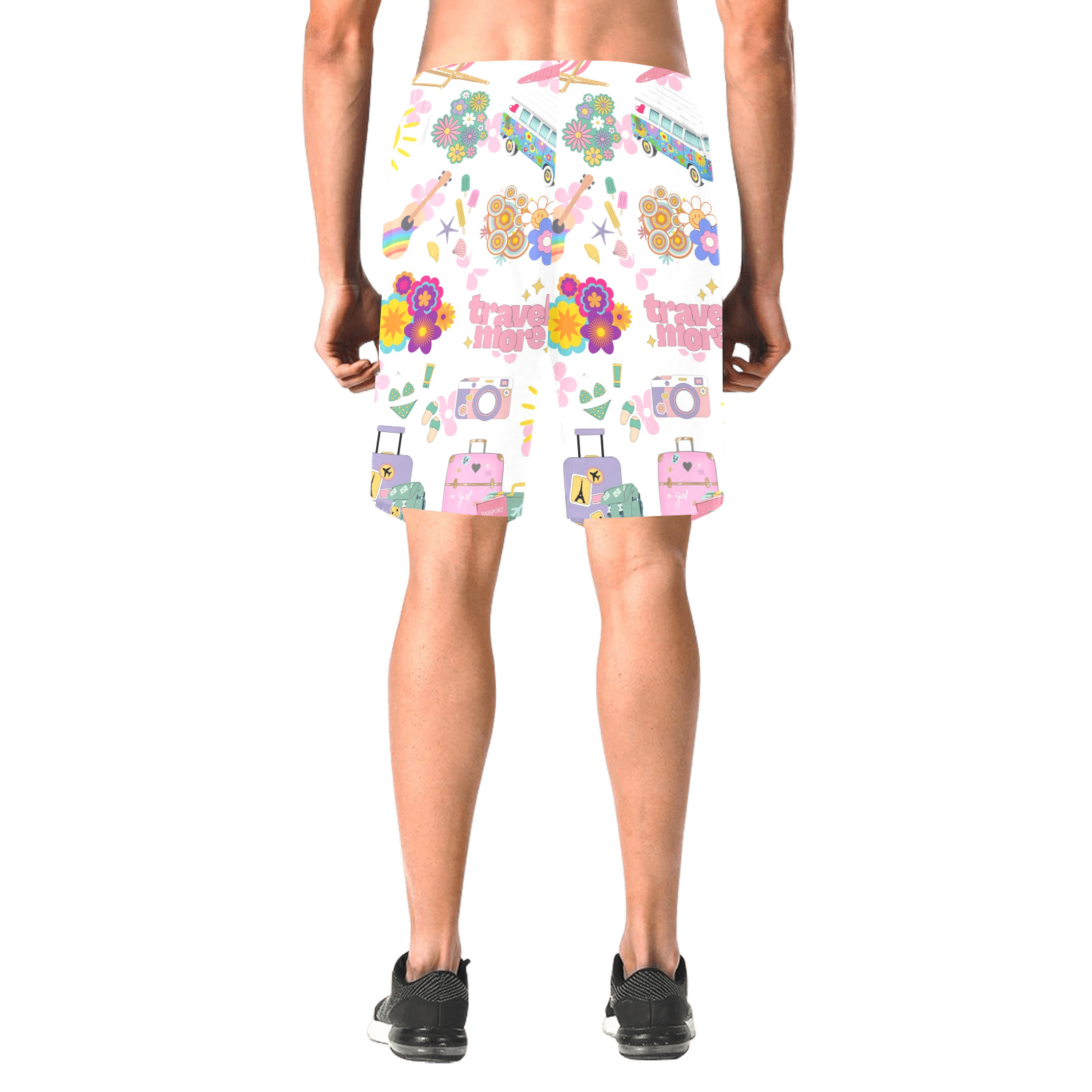 Hippie Summer Holiday Travel Vacation Artwork Design Men's All Over Print Elastic Beach Shorts (Model L20)