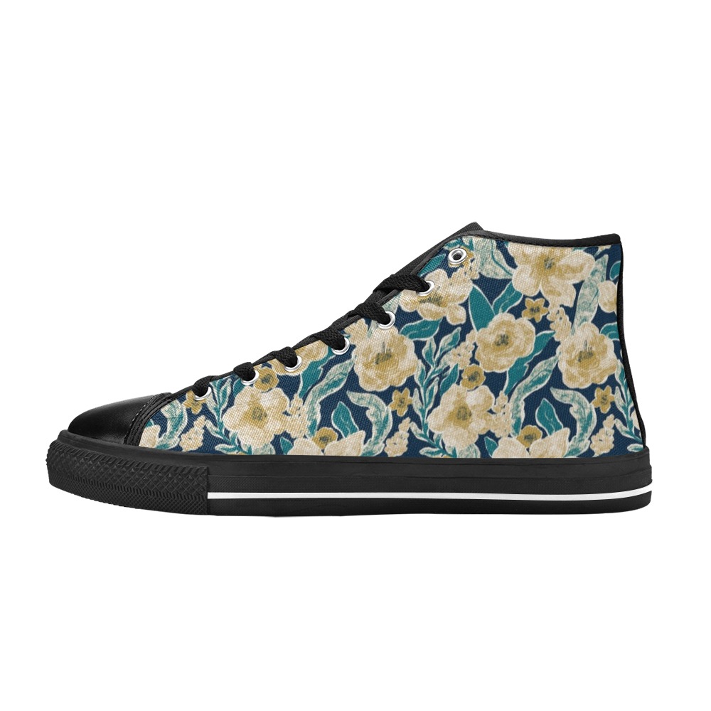 Painted Flowers Women's Classic High Top Canvas Shoes (Model 017)