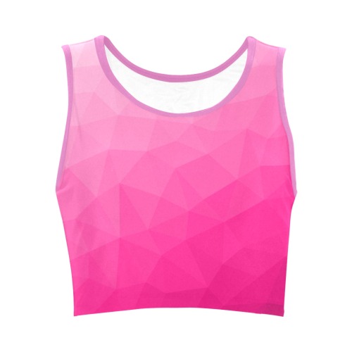 Hot pink gradient geometric mesh pattern Women's Crop Top (Model T42)