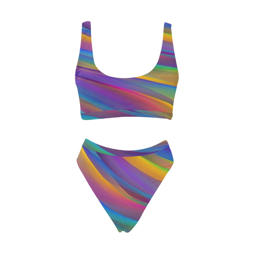 colorful Sport Top & High-Waisted Bikini Swimsuit (Model S07)